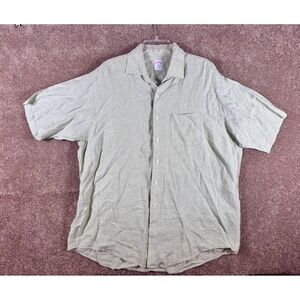 Brooks Brothers 346 Mens XL Linen Short Sleeve Button Down Shirt Sage Green
